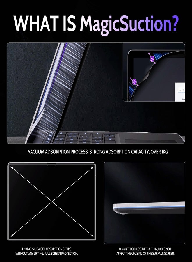 Peslv Privacy Screen for 15 Inch Surface Laptop 7, MagicSuction™ Removable Anti Spy Black Protector, Glare Blue Light Filter for Microsoft Laptop Computer Monitor - Image 3